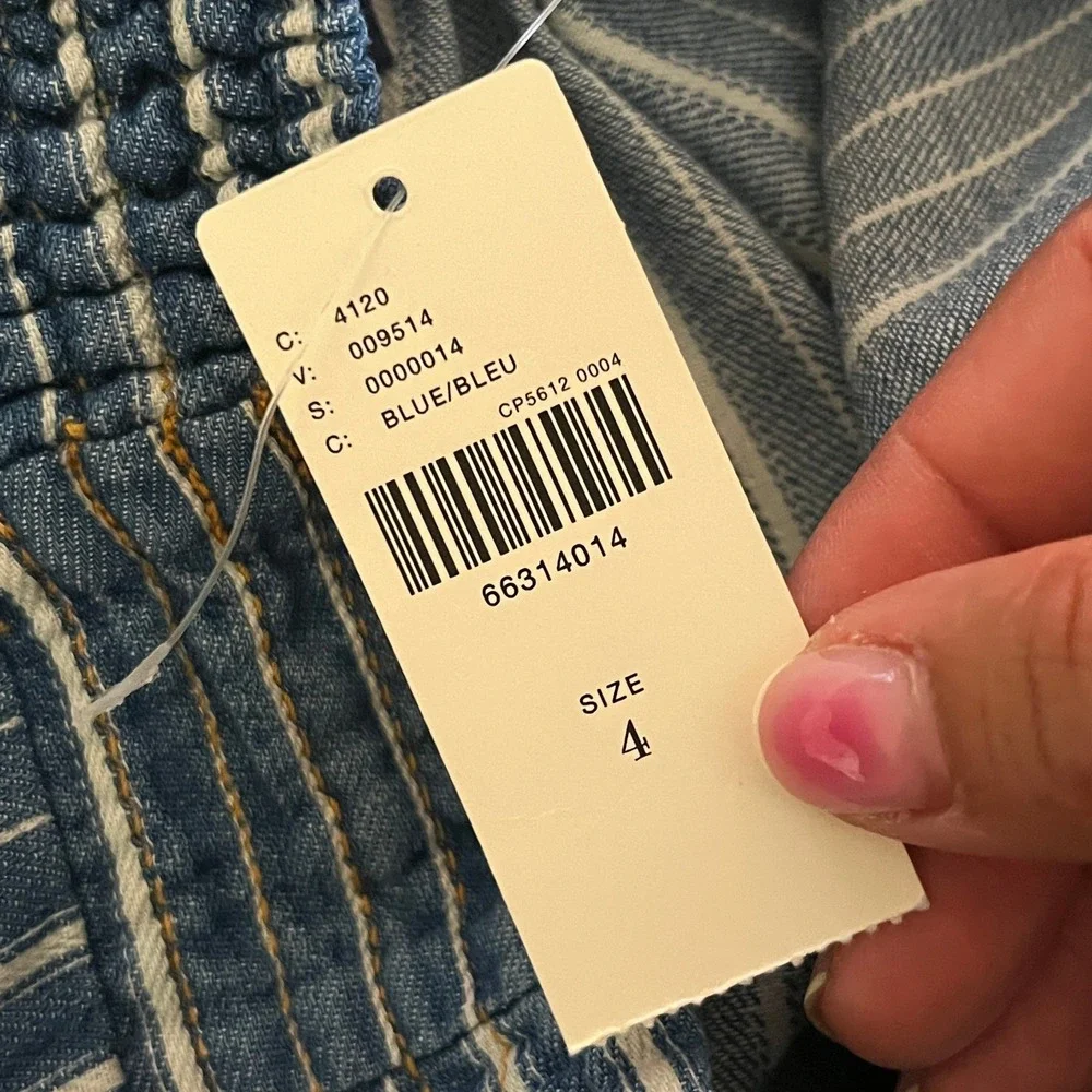 Pilcro Anthropologie Striped Ruffle Asymmetrical Denim Midi Skirt Blue 4 NWT